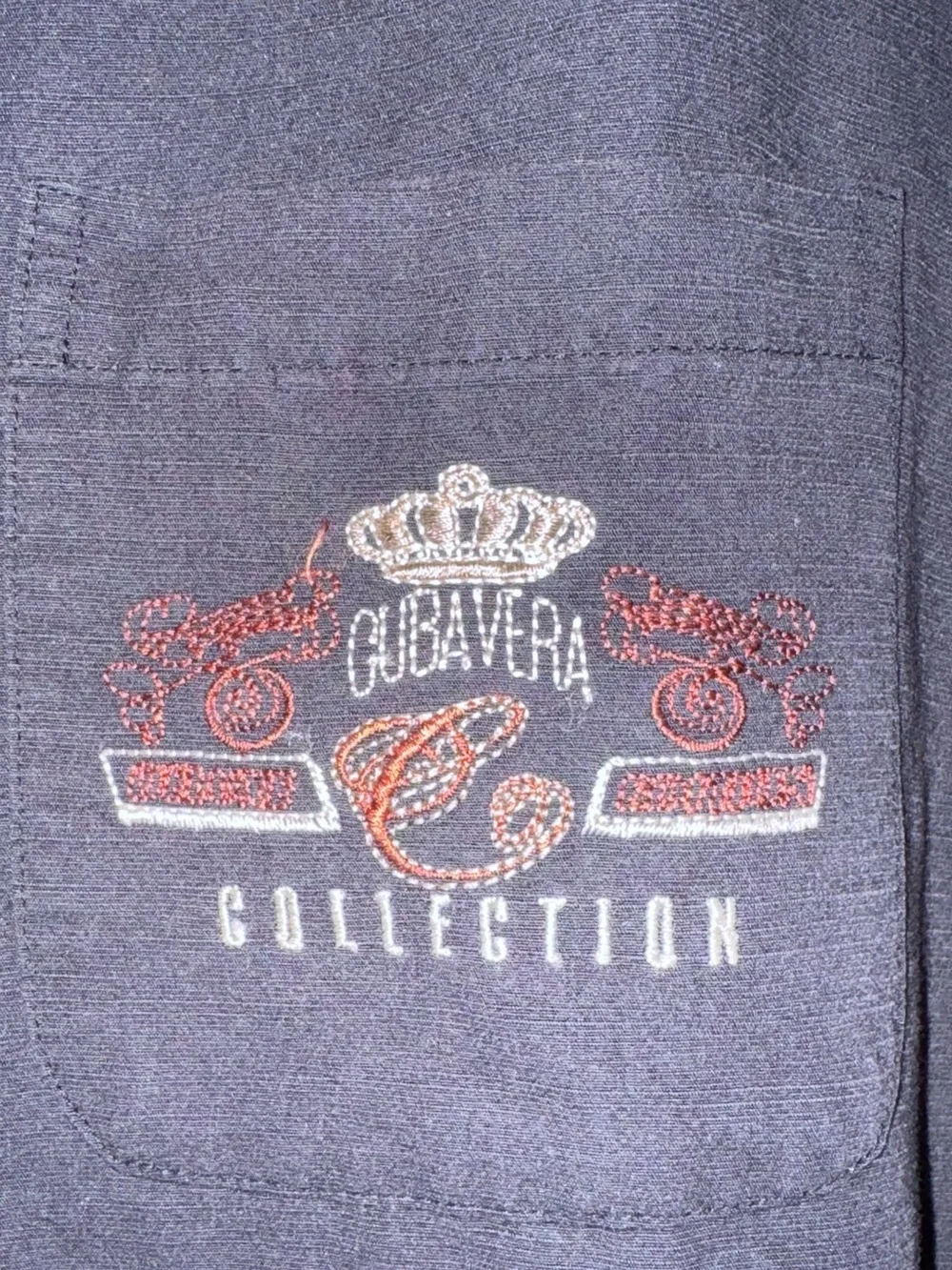 Vintage Cubavera Men's L Black Button-Up Shirt Pockets Embroidered Cars Graphic
